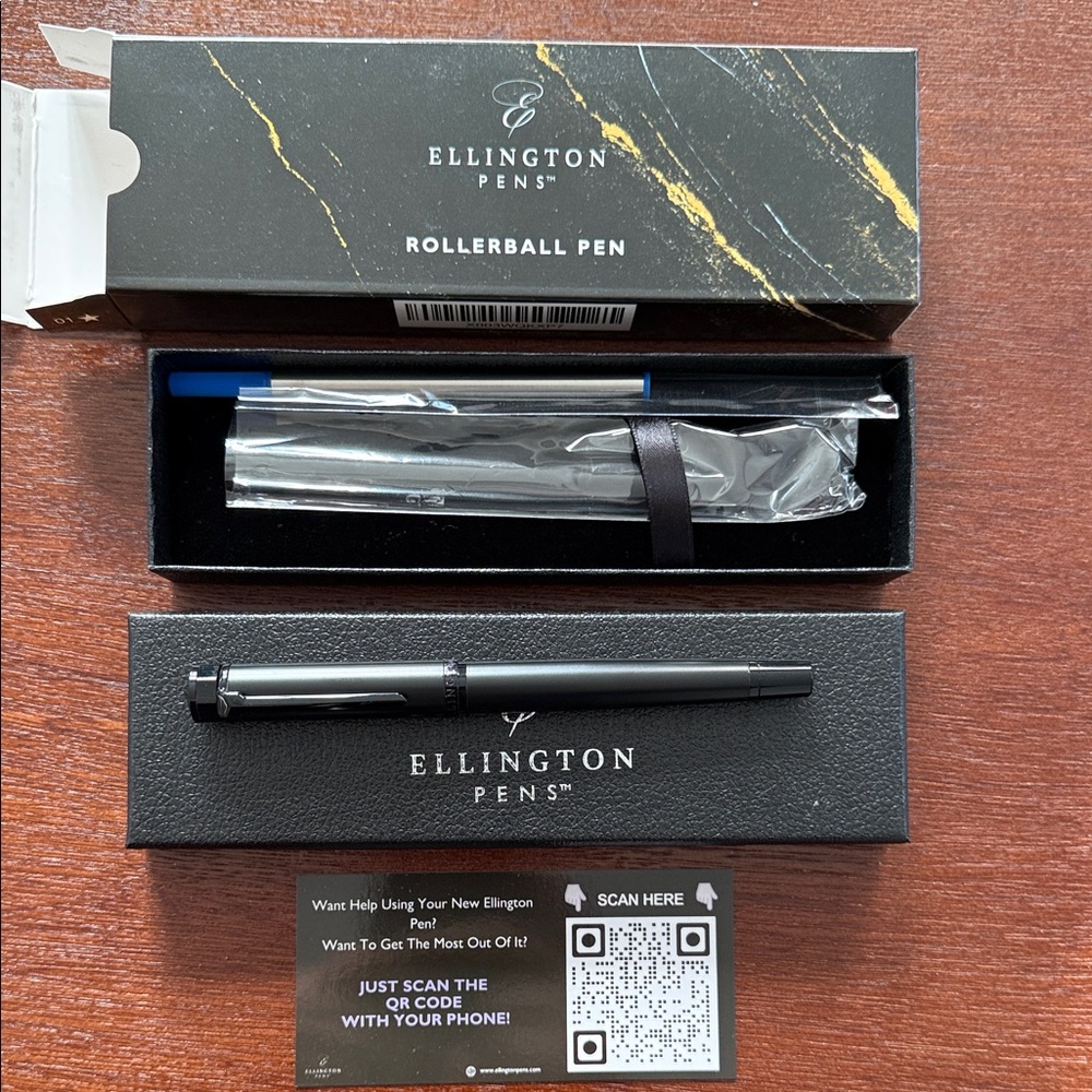 Ellington Pens Matte Black Rollerball Pen - Sleek Black Finish